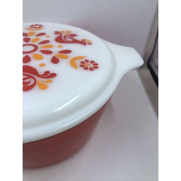 Vintage Red PYREX 474-B Friendship Casserole Dish 1-1/2 qt w/ Red Bird Lid - Picture 4 of 16